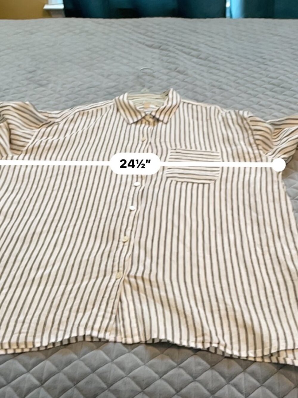 J. JILL LOVE LINEN XL Striped Button Down Long Sleeve Grey & White - Picture 3 of 10